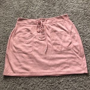 pink suede tie up mini skirt